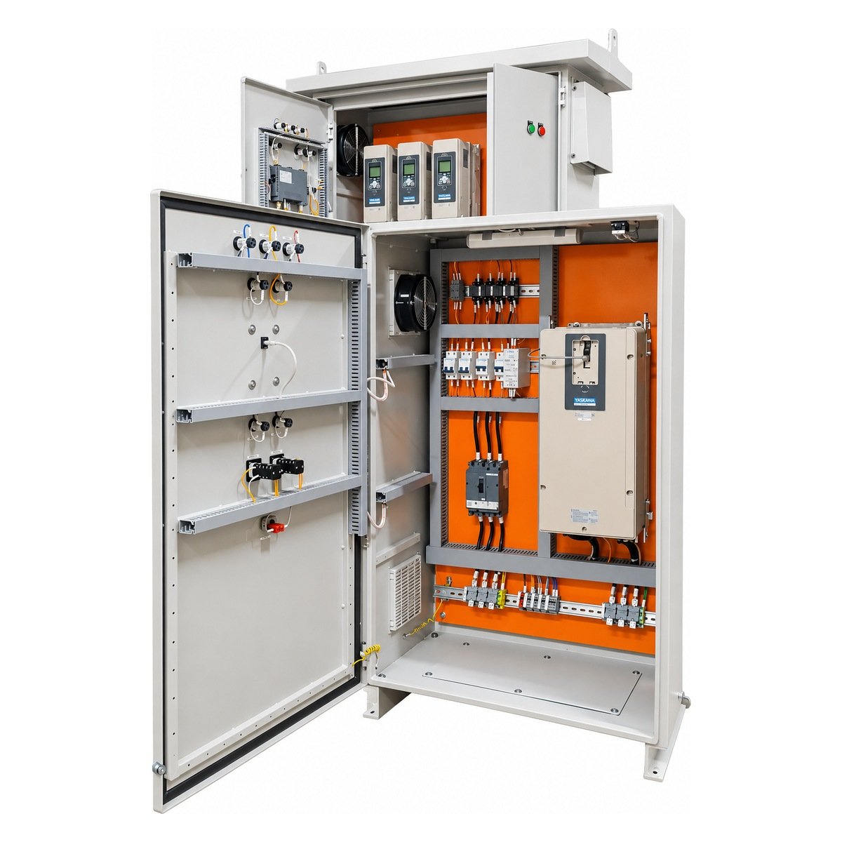 Staircase pressurization control panel with VFD
